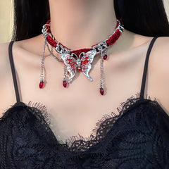 Red Velvet Butterfly Tassel Choker