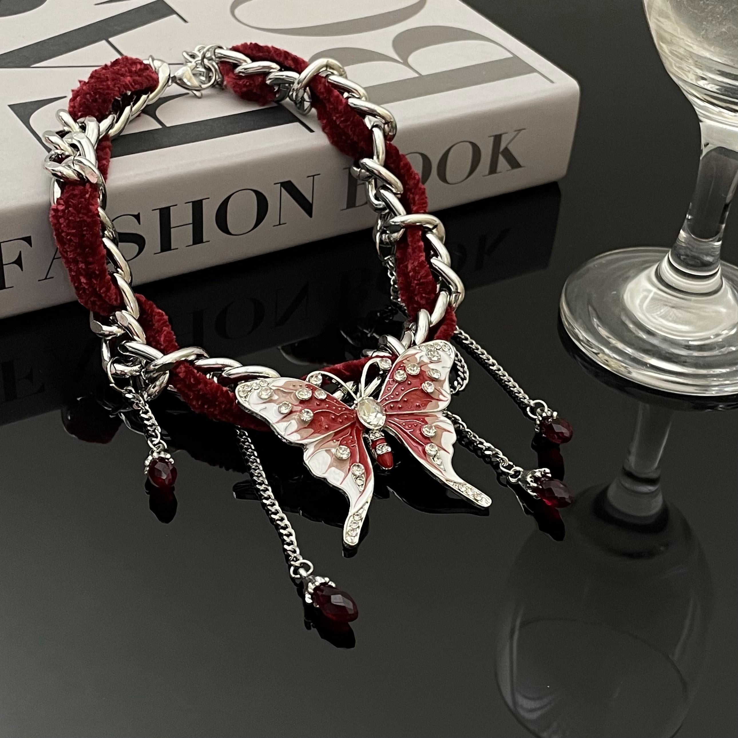 Red Velvet Butterfly Tassel Choker