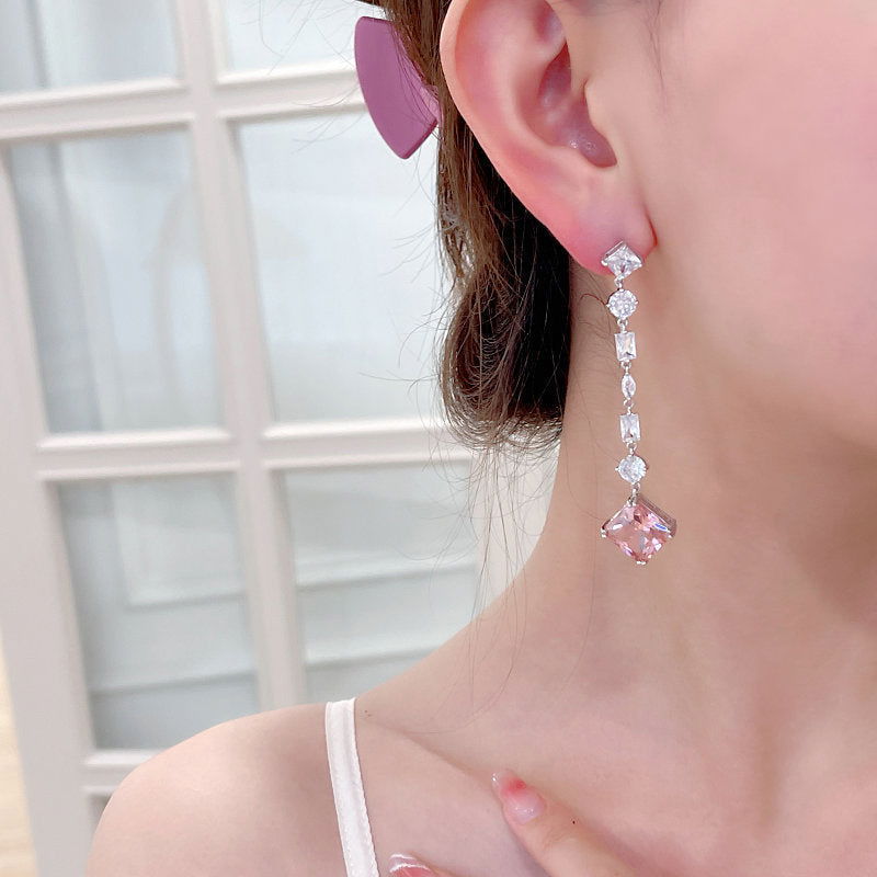 925 SILVER PLATED ZIRCON LONG TASSEL EARRINGS - Remellia