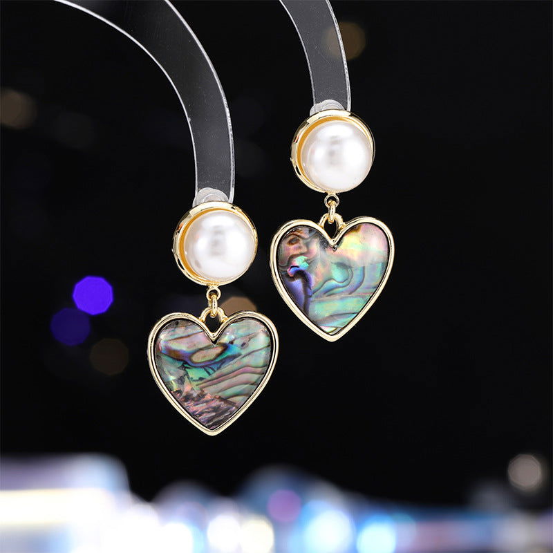 Abalone Shell Heart Pearl Drop Earrings - Remellia