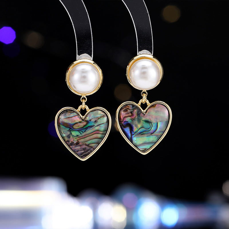 Abalone Shell Heart Pearl Drop Earrings - Remellia