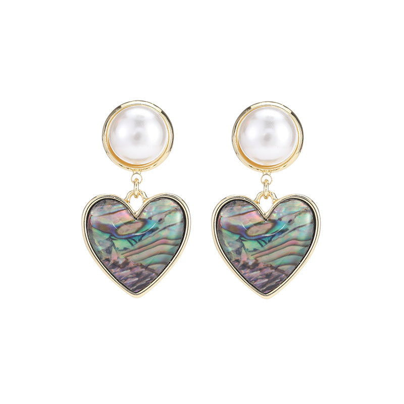 Abalone Shell Heart Pearl Drop Earrings - Remellia