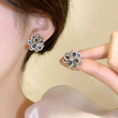 BLUE CLOVER ZIRCON FLOWER EARRINGS - Remellia