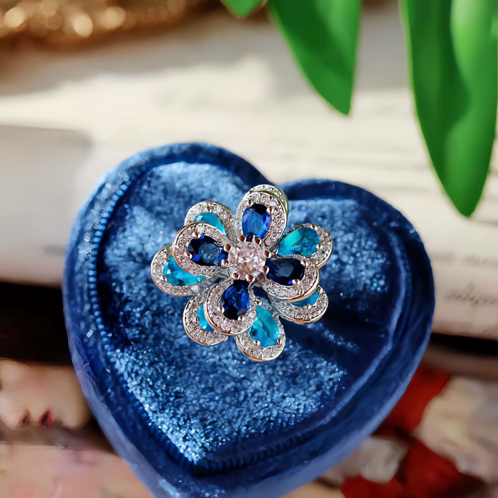 BLUE CLOVER ZIRCON FLOWER EARRINGS - Remellia