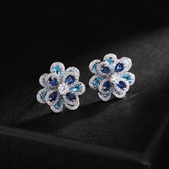 BLUE CLOVER ZIRCON FLOWER EARRINGS - Remellia