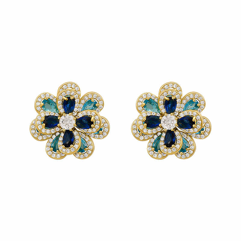 BLUE CLOVER ZIRCON FLOWER EARRINGS - Remellia