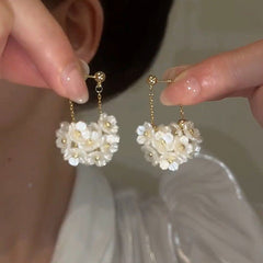 Cream Blossom Cluster Pendant Earrings - Remellia