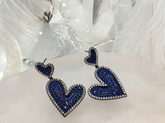 DOUBLE LAYERED BLUE ZIRCON HEART-SHAPED EARRINGS - Remellia