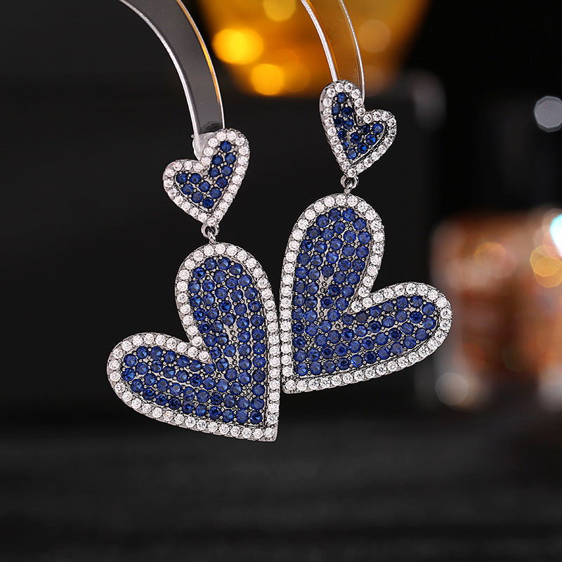 DOUBLE LAYERED BLUE ZIRCON HEART-SHAPED EARRINGS - Remellia