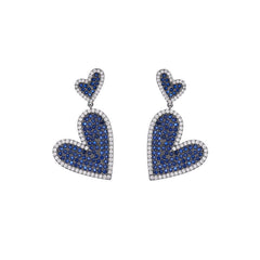 DOUBLE LAYERED BLUE ZIRCON HEART-SHAPED EARRINGS - Remellia