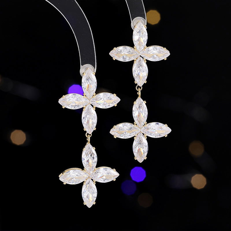 Double Cross Star Zircon Pendant Earrings - Remellia