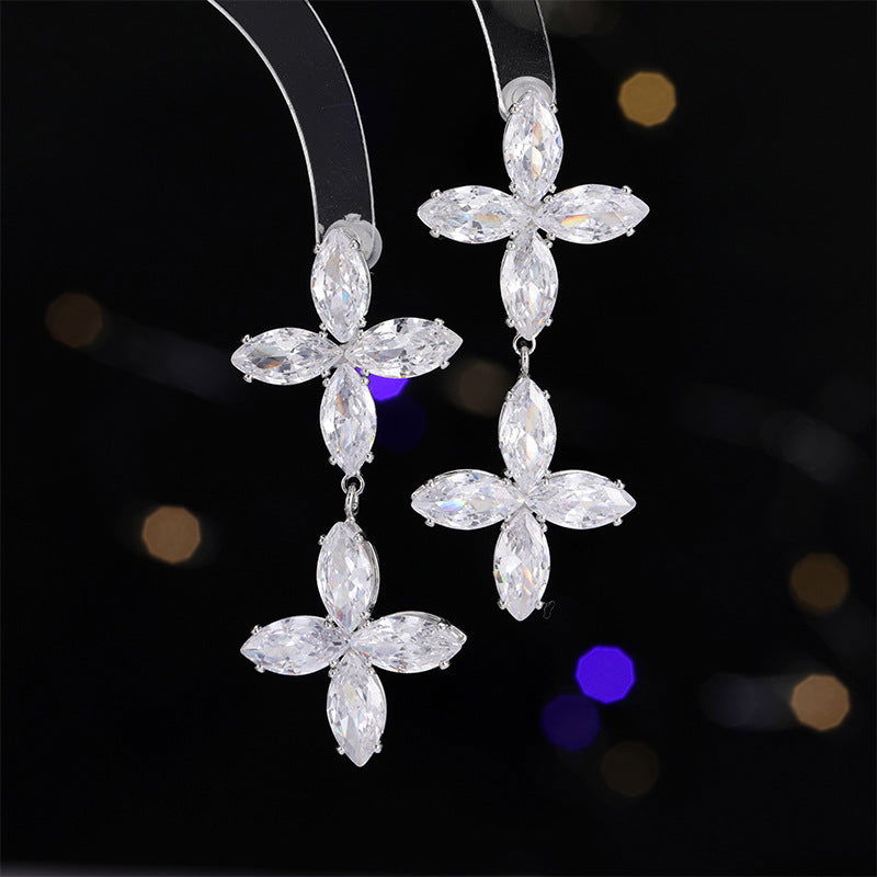 Double Cross Star Zircon Pendant Earrings - Remellia