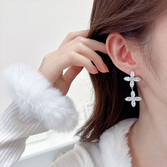 Double Cross Star Zircon Pendant Earrings - Remellia