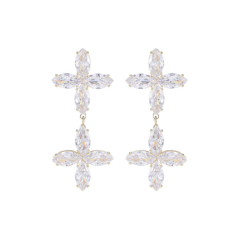 Double Cross Star Zircon Pendant Earrings - Remellia