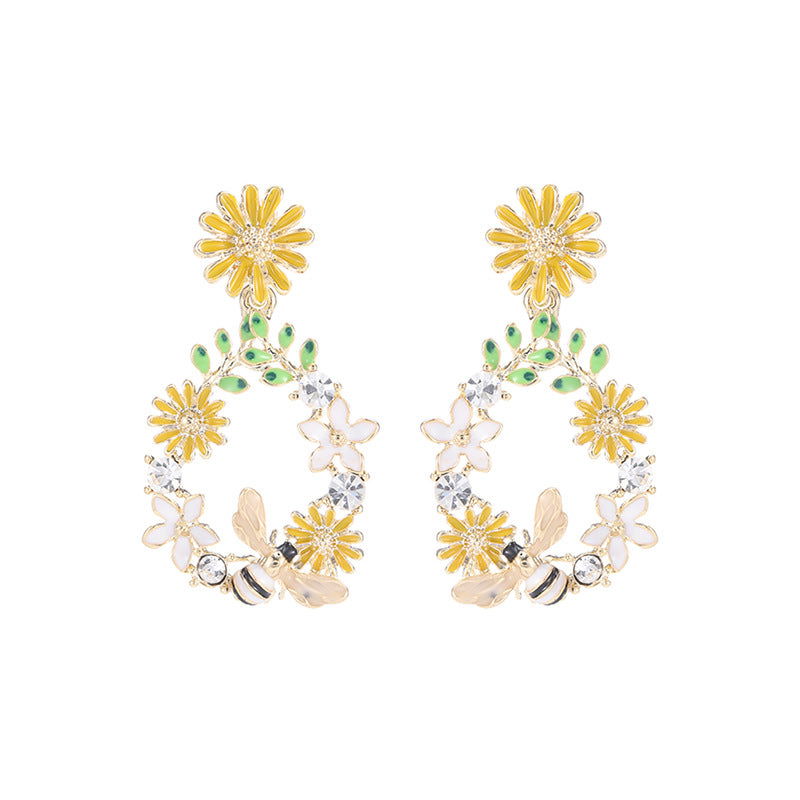 French-Inspired Daisy Drop Earrings with Enamel Detailing - Remellia