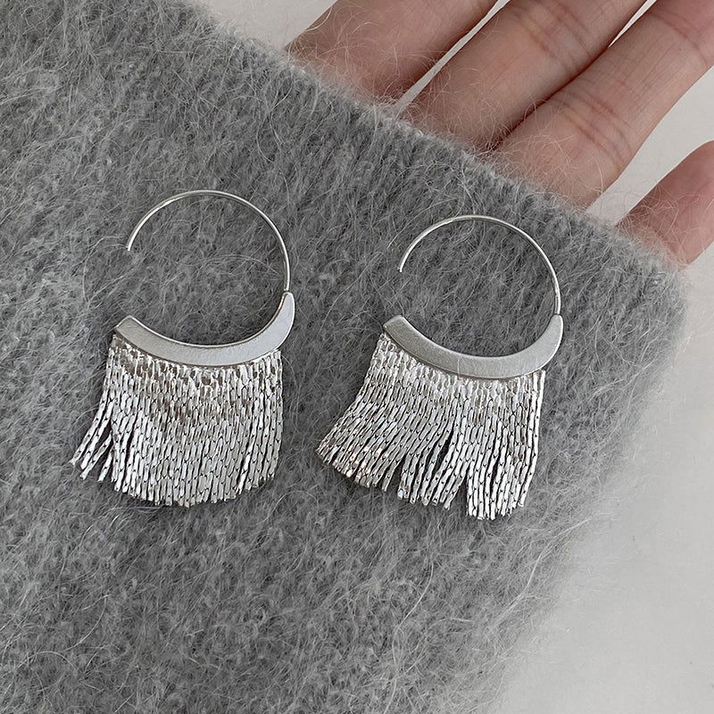 Fringe Tassel Hoop Earrings – Sleek Metallic Design - Remellia