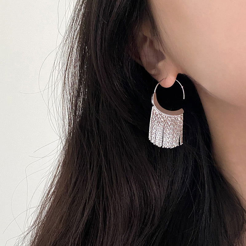 Fringe Tassel Hoop Earrings – Sleek Metallic Design - Remellia