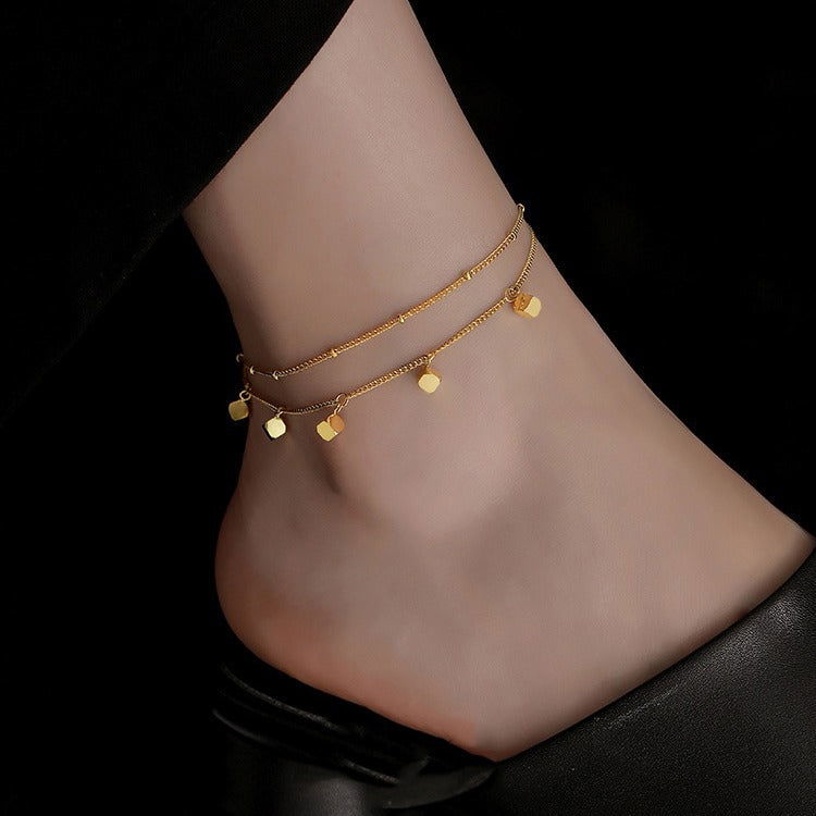 GOLDEN SQUARE THIN CHAIN ANKLET - Remellia