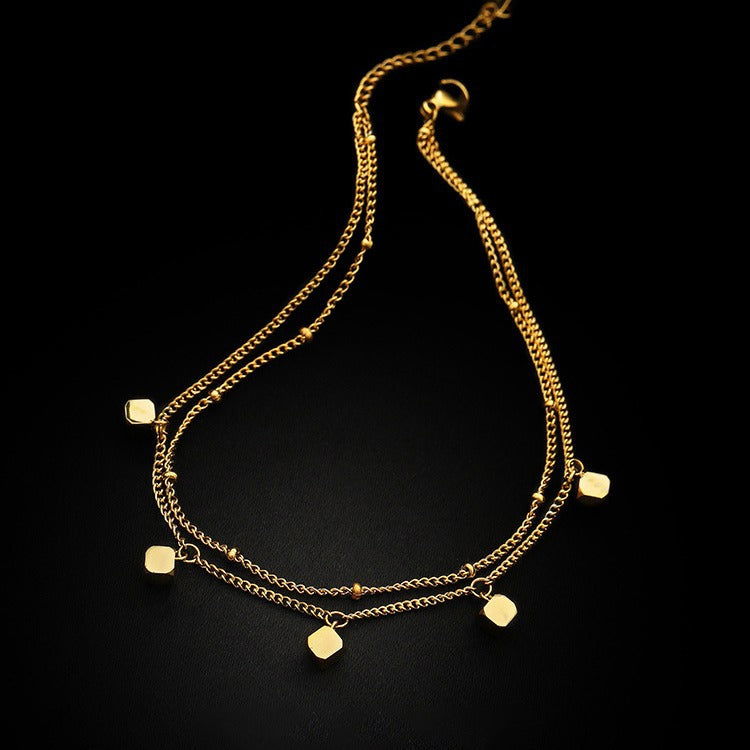 GOLDEN SQUARE THIN CHAIN ANKLET - Remellia