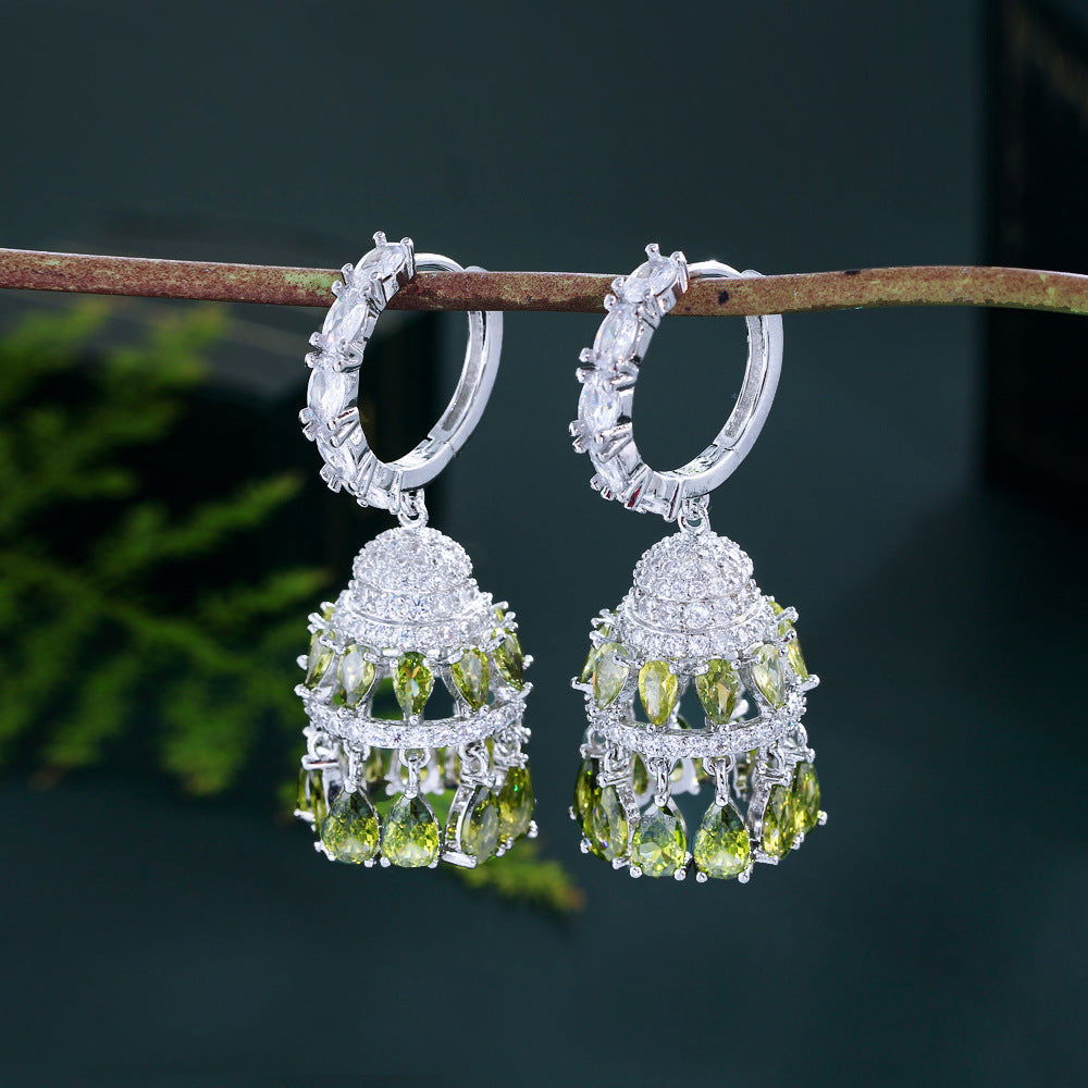 Green Zircon Jellyfish Hat Earrings - Remellia