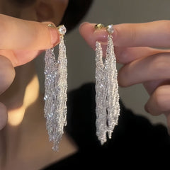 LONG SNOWFLAKE FRINGE EARRINGS - Remellia