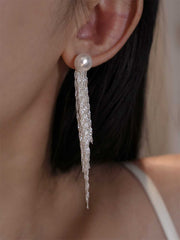 Long Dangle Pearl Tassel Earrings - Remellia