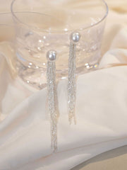 Long Dangle Pearl Tassel Earrings - Remellia