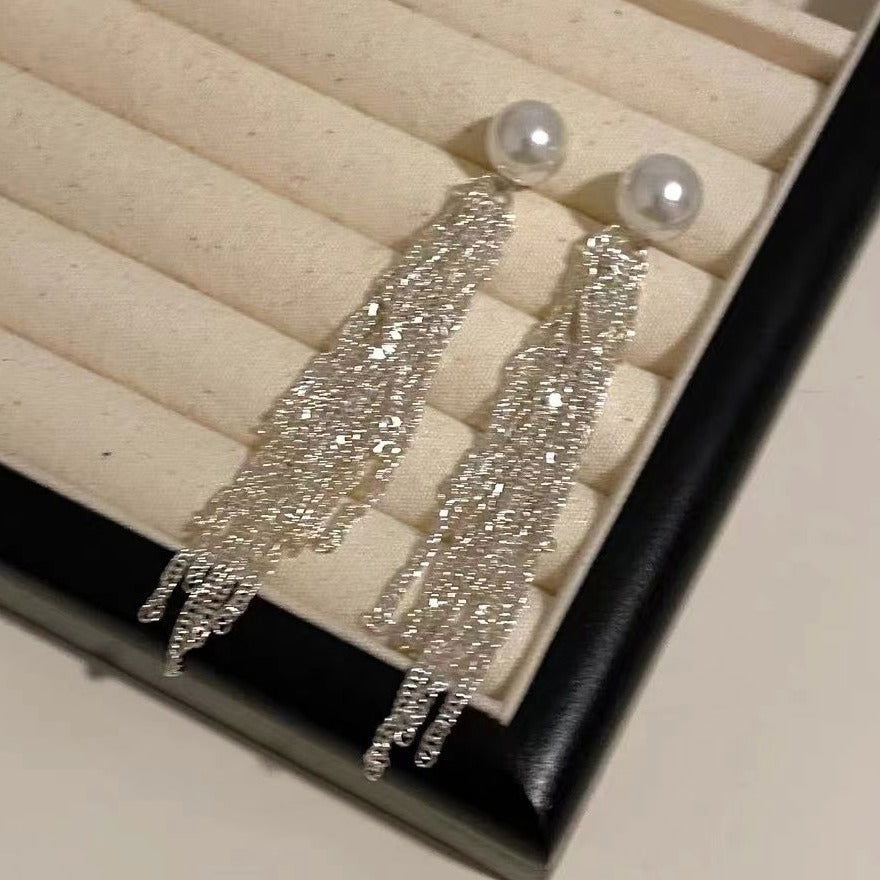 Long Dangle Pearl Tassel Earrings - Remellia