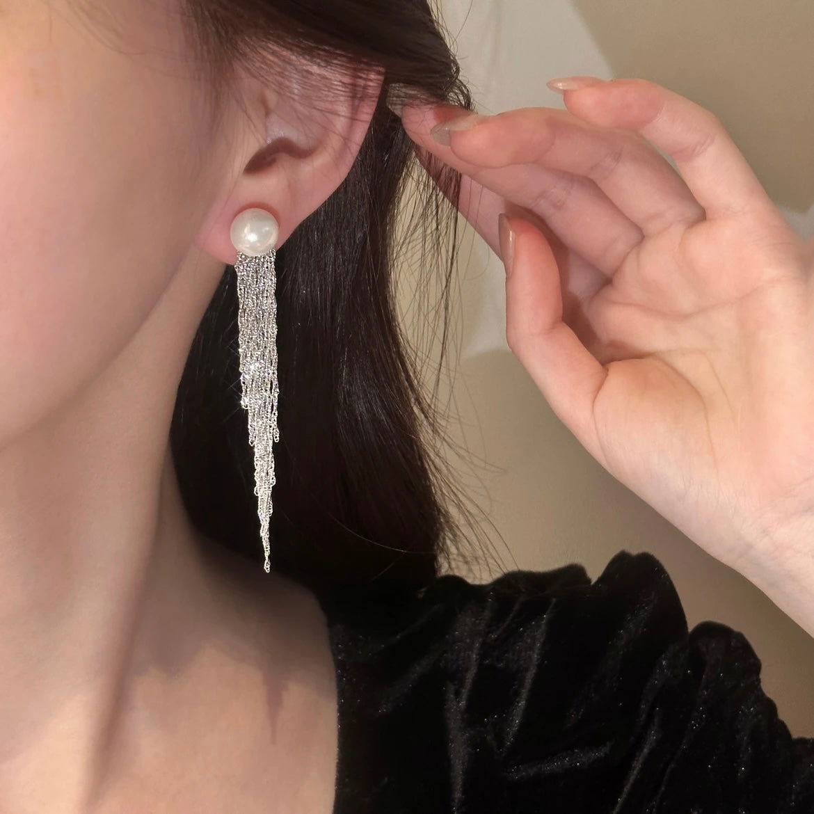 Long Dangle Pearl Tassel Earrings - Remellia