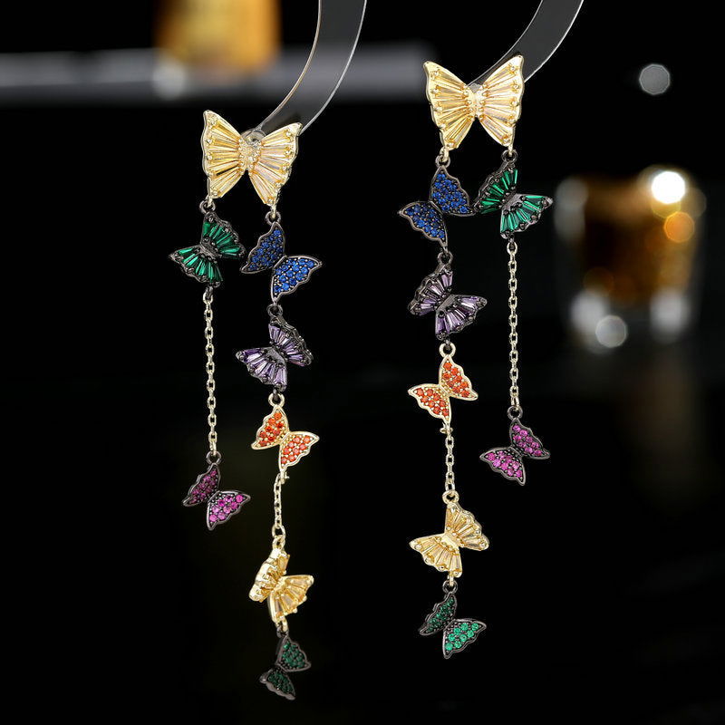 MINI BUTTERFLY TASSEL PENDANT EARRINGS - Remellia