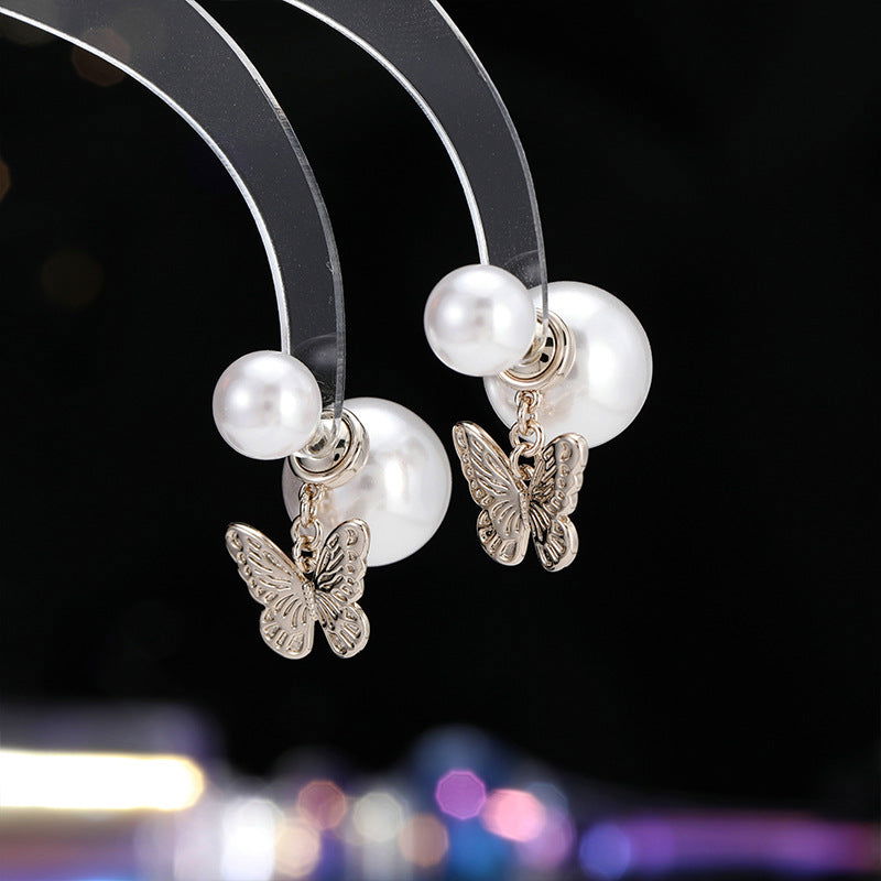 Pearl Earrings with Butterfly Pendant – Elegant & Graceful - Remellia