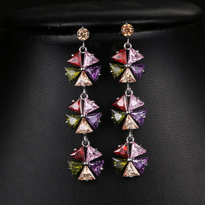 RAINBOW WINDMILL ZIRCON TASSEL EARRINGS - Remellia