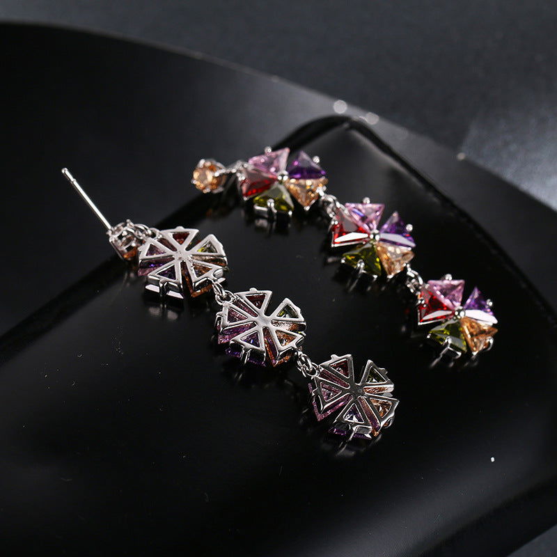 RAINBOW WINDMILL ZIRCON TASSEL EARRINGS - Remellia