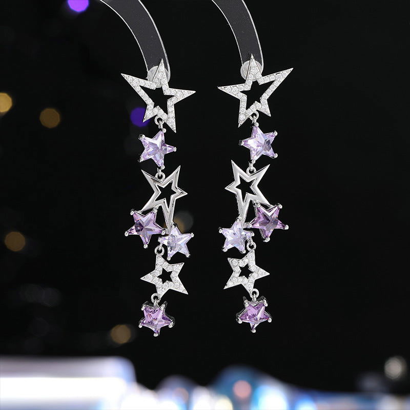 Scattered Purple Stars Tassel Earrings – Sparkling & Dreamy - Remellia