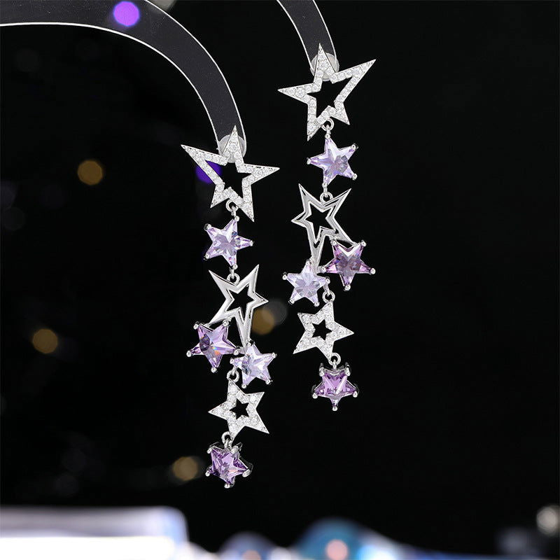 Scattered Purple Stars Tassel Earrings – Sparkling & Dreamy - Remellia