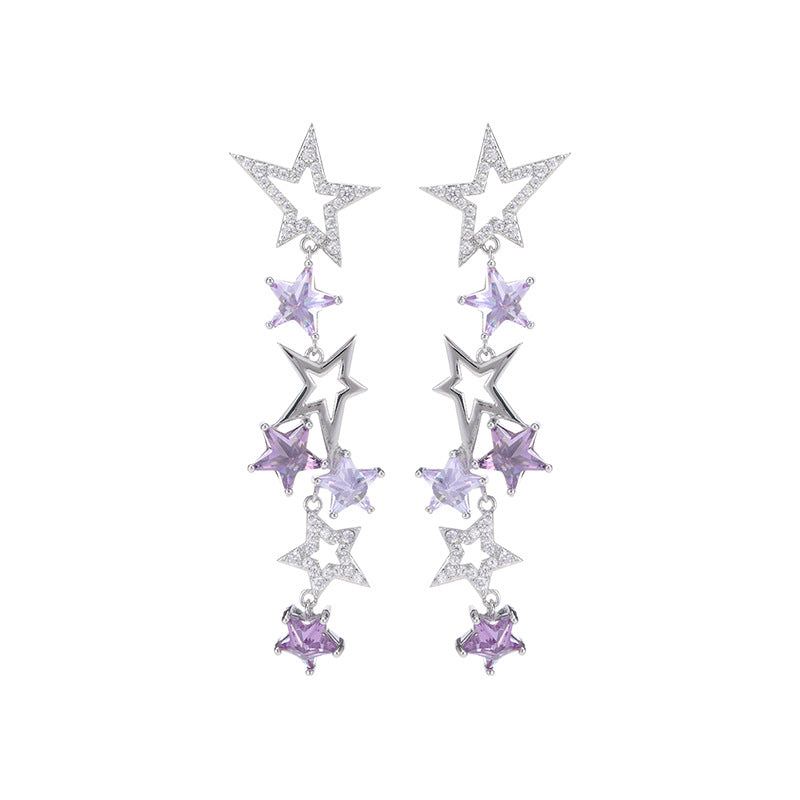 Scattered Purple Stars Tassel Earrings – Sparkling & Dreamy - Remellia