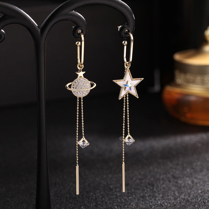 Star & Planet Pendant Earrings with Delicate Chain - Remellia