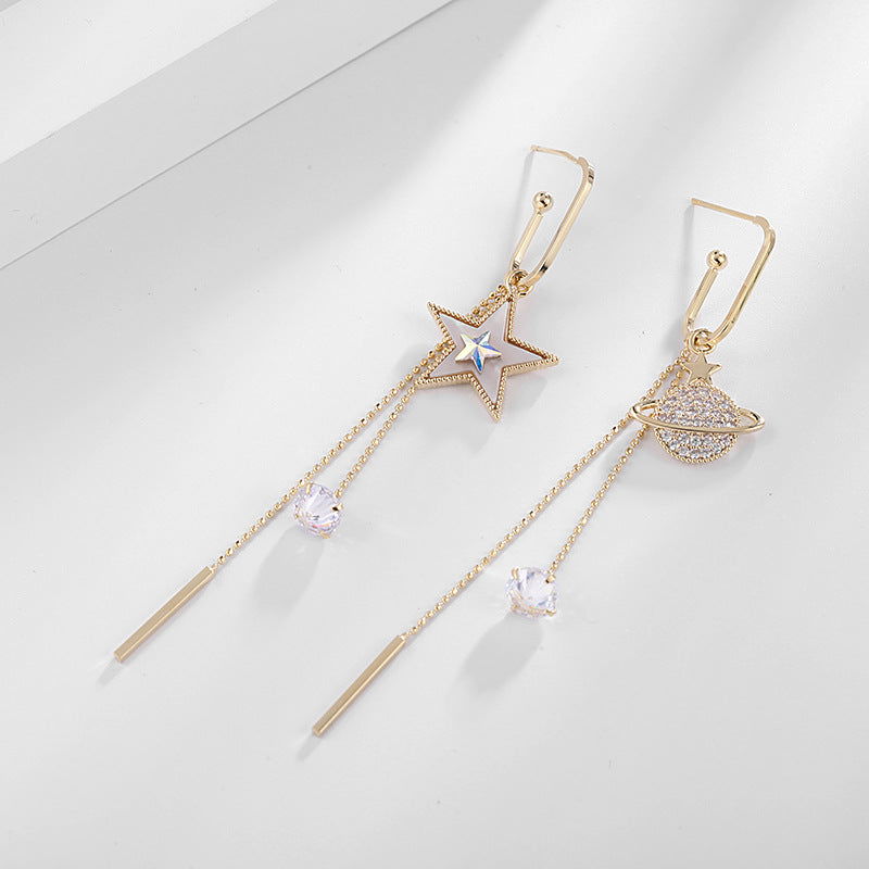 Star & Planet Pendant Earrings with Delicate Chain - Remellia