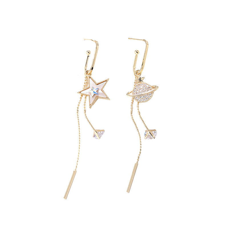 Star & Planet Pendant Earrings with Delicate Chain - Remellia