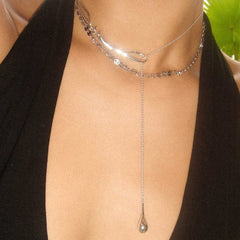 WATER DROPLET PENDANT COLLARBONE CHAIN - Remellia