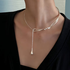 WATER DROPLET PENDANT COLLARBONE CHAIN - Remellia