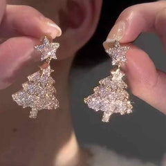 ZIRCON PINK CHRISTMAS TREE EARRINGS - Remellia