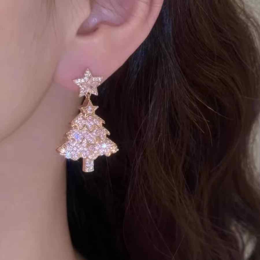 ZIRCON PINK CHRISTMAS TREE EARRINGS - Remellia