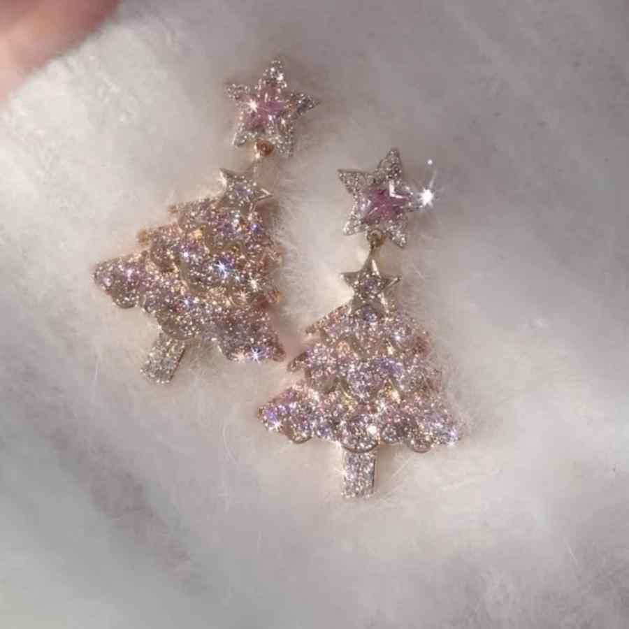 ZIRCON PINK CHRISTMAS TREE EARRINGS - Remellia